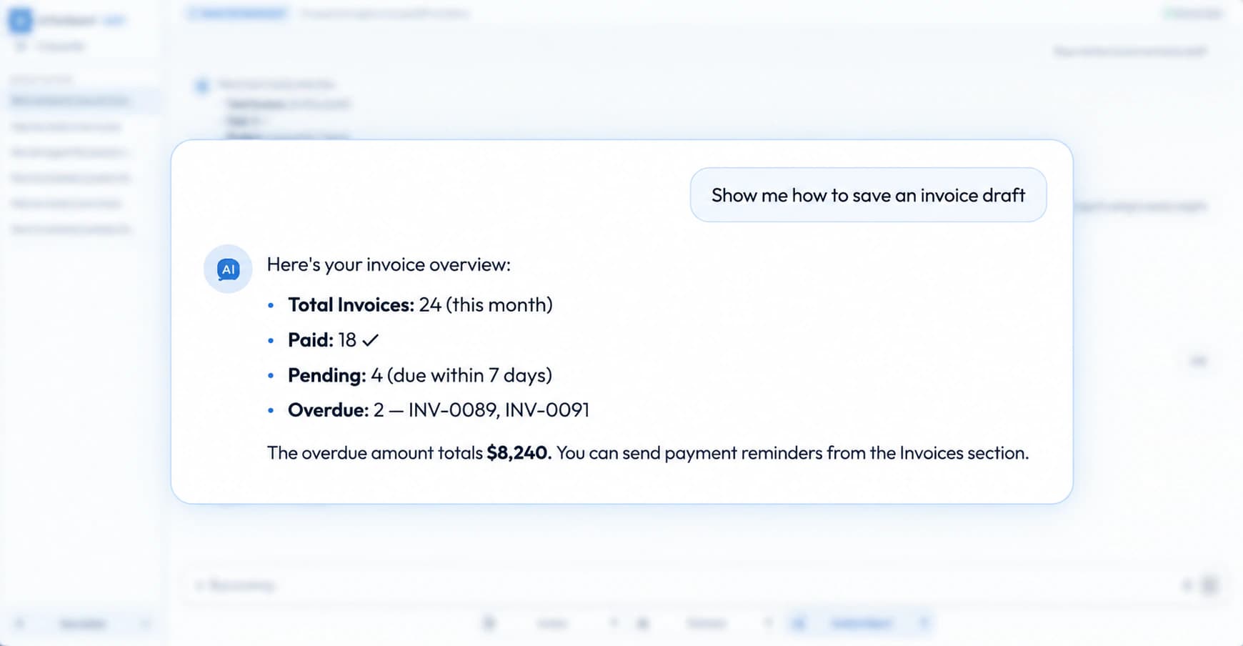 AMX ERP AI Dashboard conversation workspace