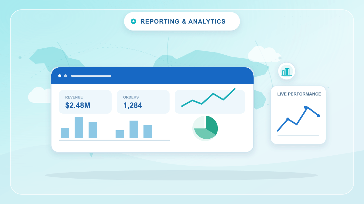 Reporting, BI & Read-Replica Analytics vector illustration